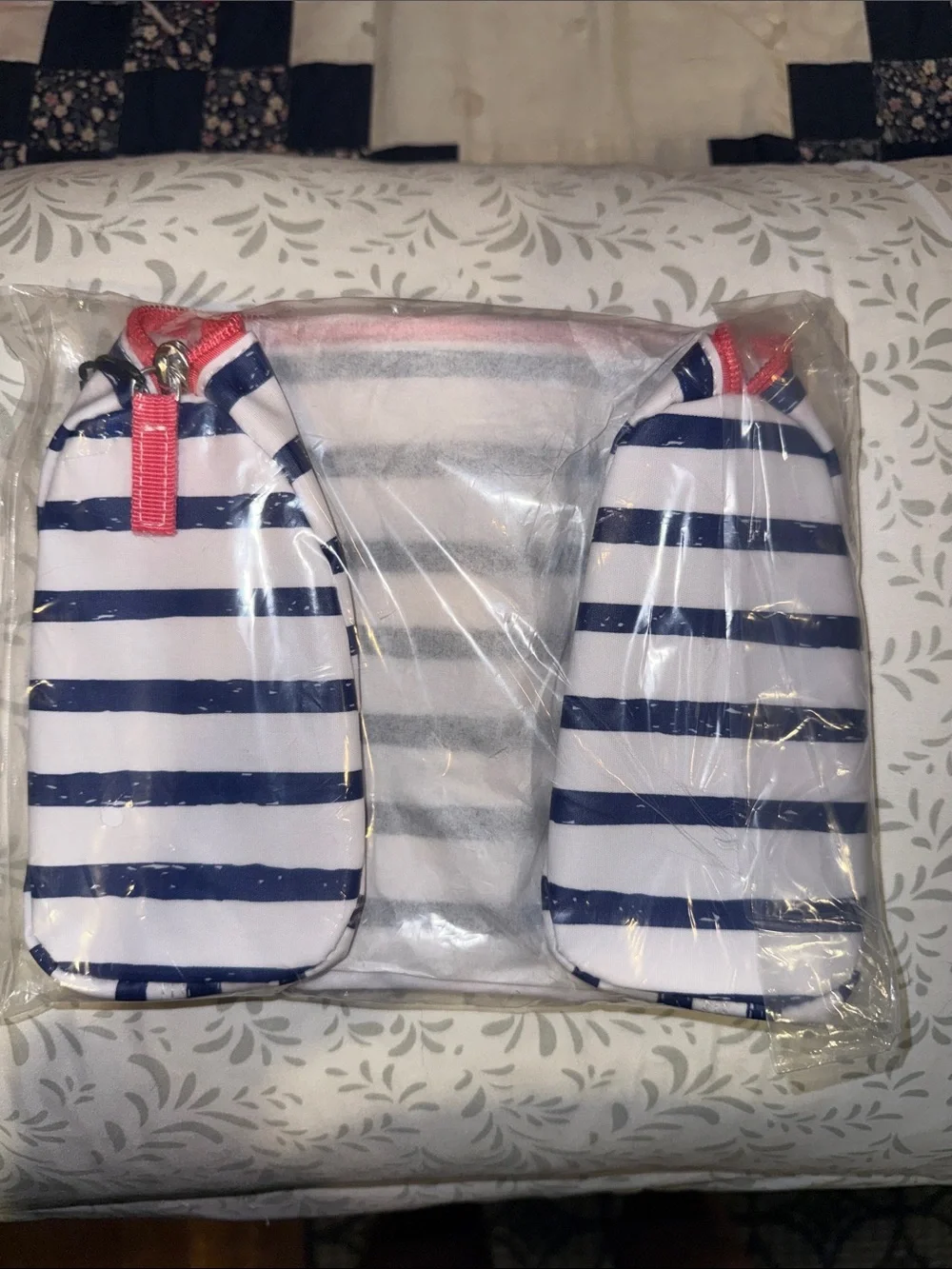 NWT. Scout Striped Cosmetic Pouch in Navy, White & Coral in Ship Shape